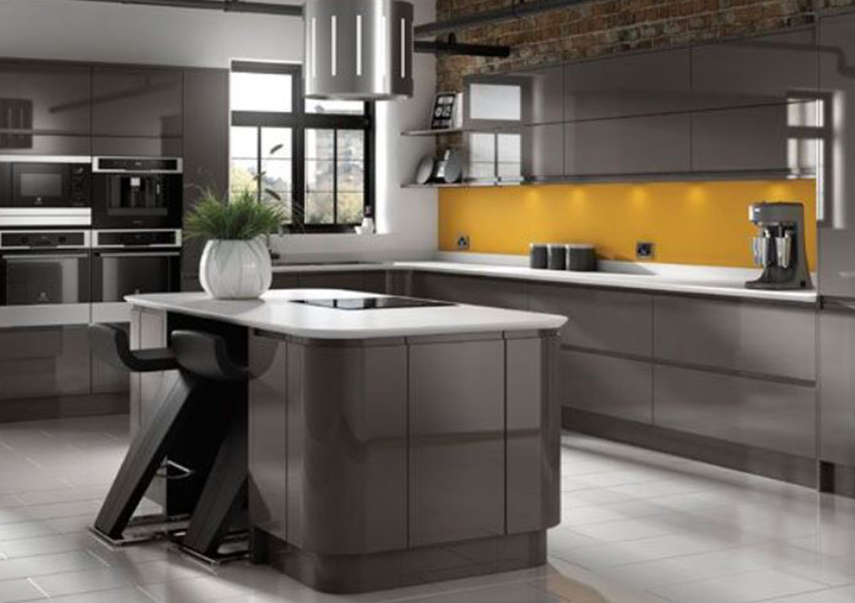 Dark Grey Gloss Handleless Galley